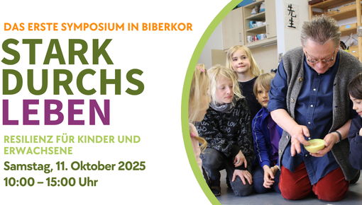 Plakat zum Symposium mit Bild von Montessorilehrer mit Kindern